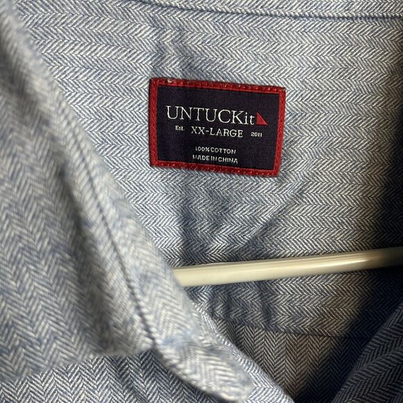 UNTUCKit Shirt Men XXL Blue Cotton Button Up Casual Work Adult 2XL Long Sleeve - Picture 3 of 7